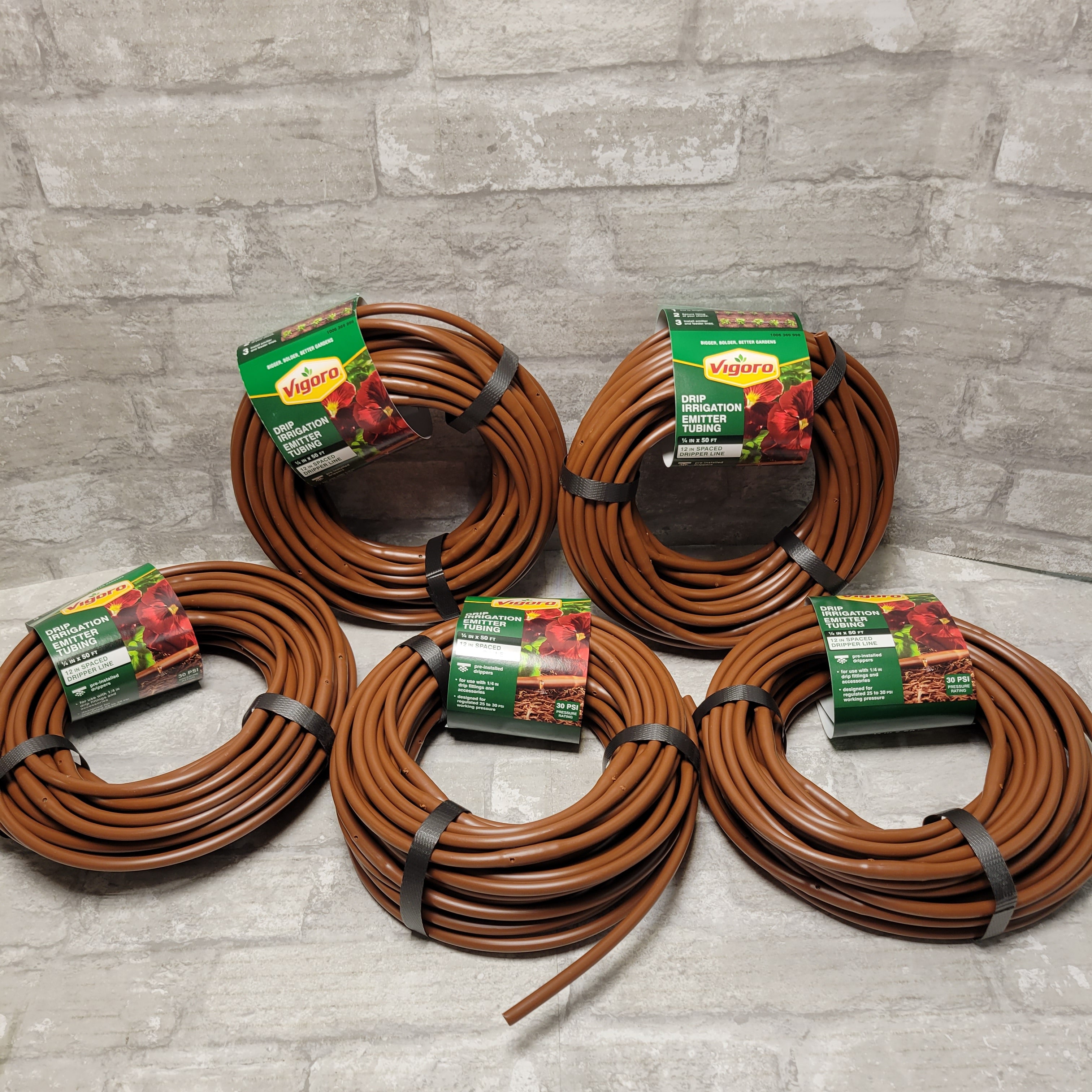 Vigoro Drip Irrigation Emitter Tubing 1/4" x 50', Lot of 5 (8097257750766)